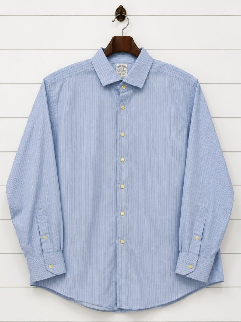 Brooks Brothers 1818 Menโs Blue White Stripe Dress Shirt 17.5-36 Made in USA
